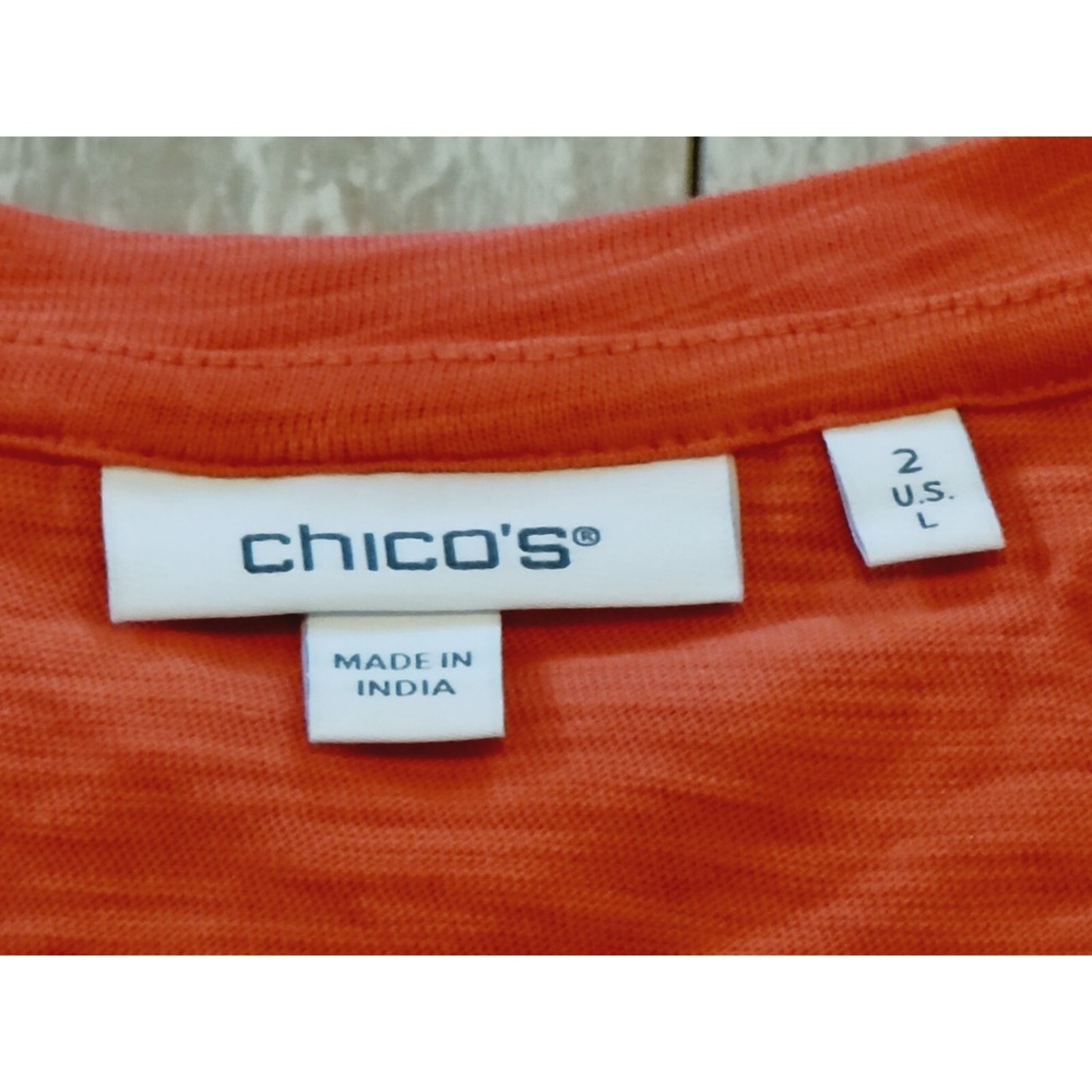 Chico's 2 Cotton Slub T-Shirt Flutter‎ Ruffle Sleeve Orange Blossom Large NWT - Picture 3 of 8